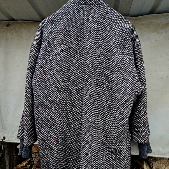 VINTAGE 1980s Cool Textured Tweed Tweed MIDI Coat/Jacket With Batwing Detail - Picture 10 of 13